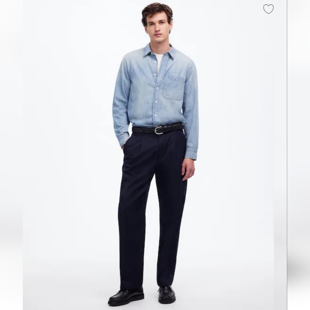 Madewell 36x 31 NU256 dark navy Pleated Trousers Italian Cotton Twill